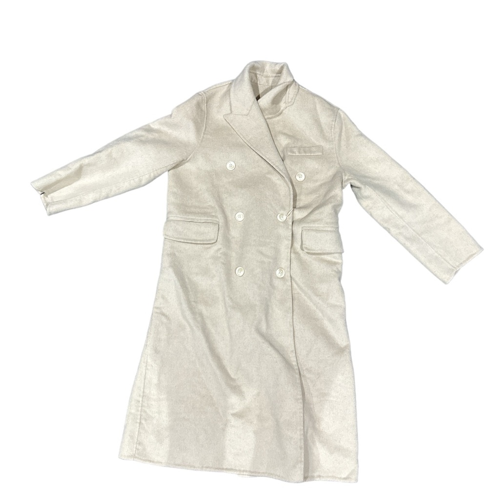 J.ING Women's Premium Wool Double Breasted Longline Coat in Cream Size S  NWT